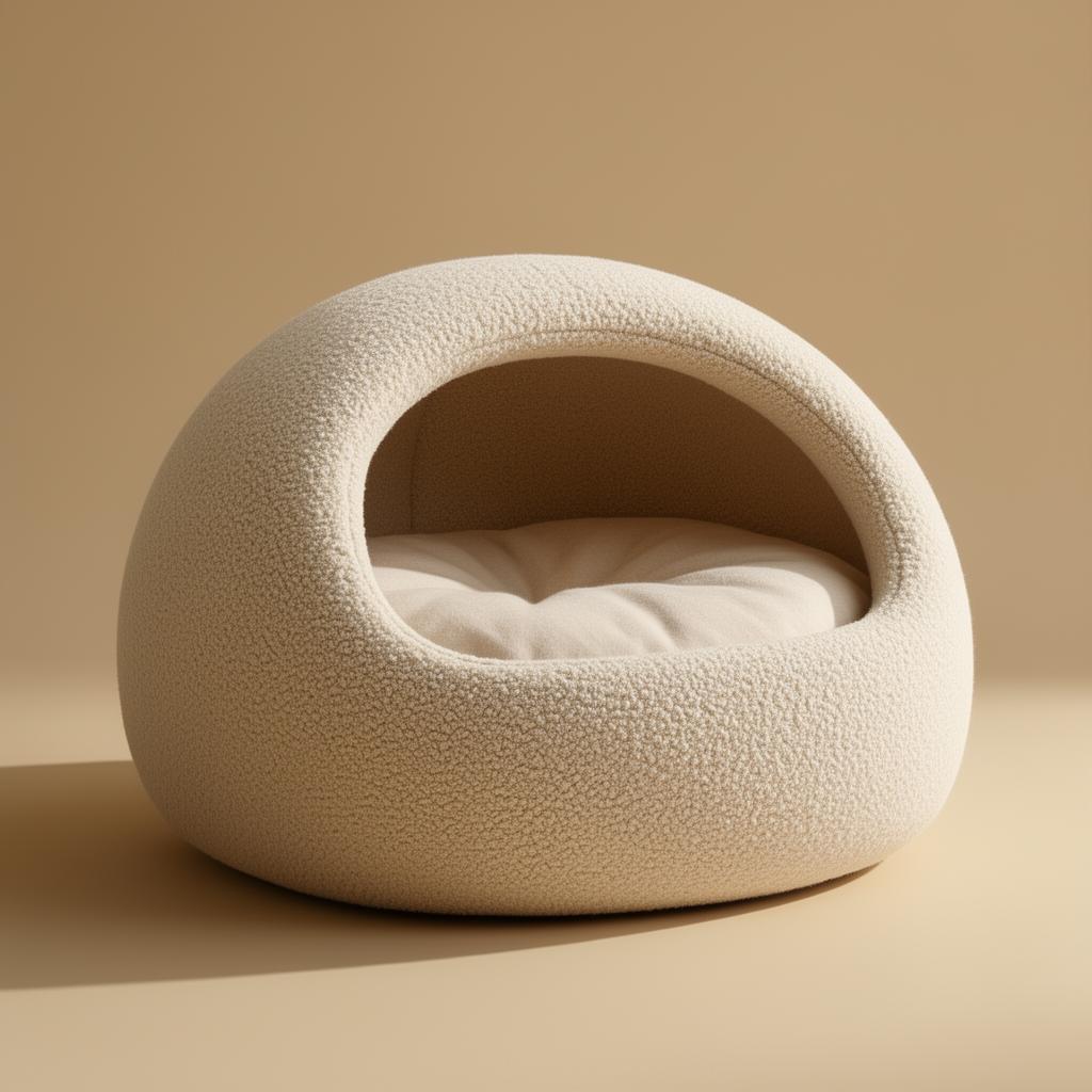 Cream bouclé bed